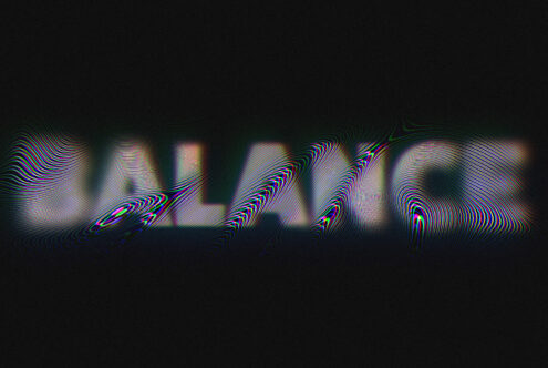 Glitchy text with RGB scan lines on dark background