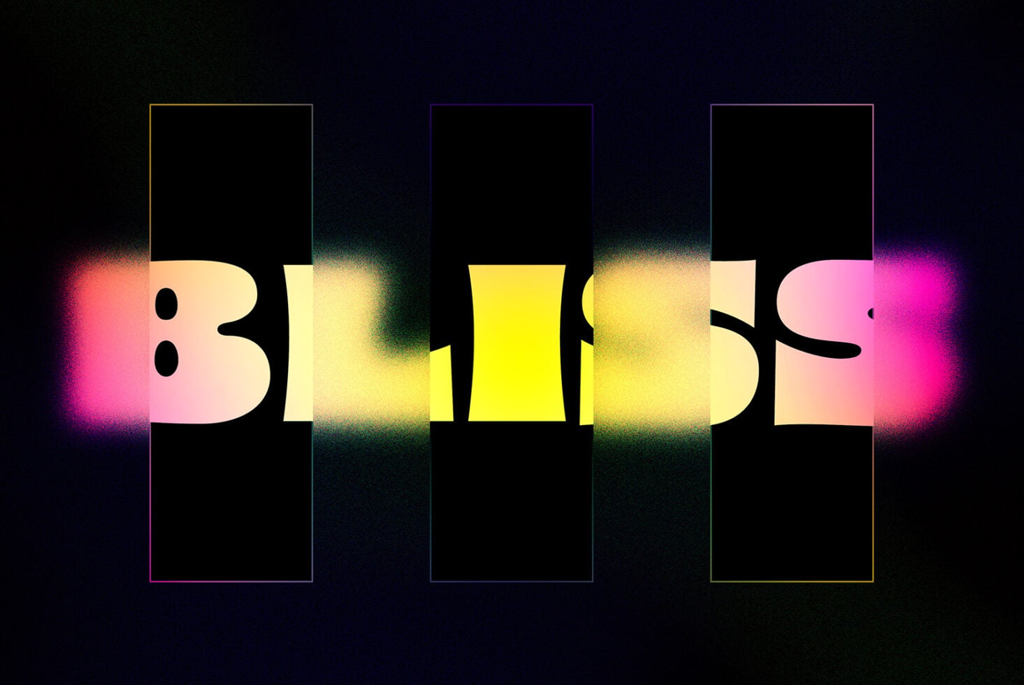 BLINDS text with neon glow effect using yellow, pink colors