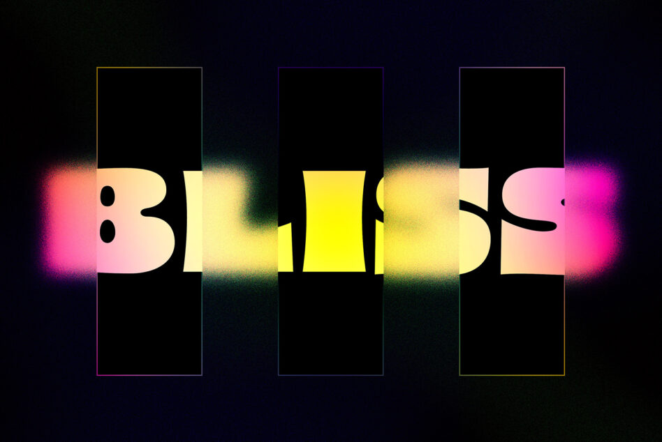 BLINDS text with neon glow effect using yellow, pink colors