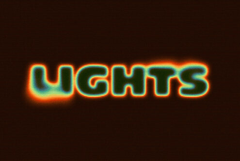 Nights neon text glowing cyan orange scanlines on brown dark surface