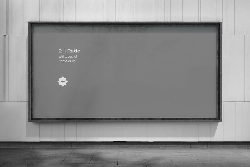 2:1 ratio billboard mockup with dark gray display on minimal wall