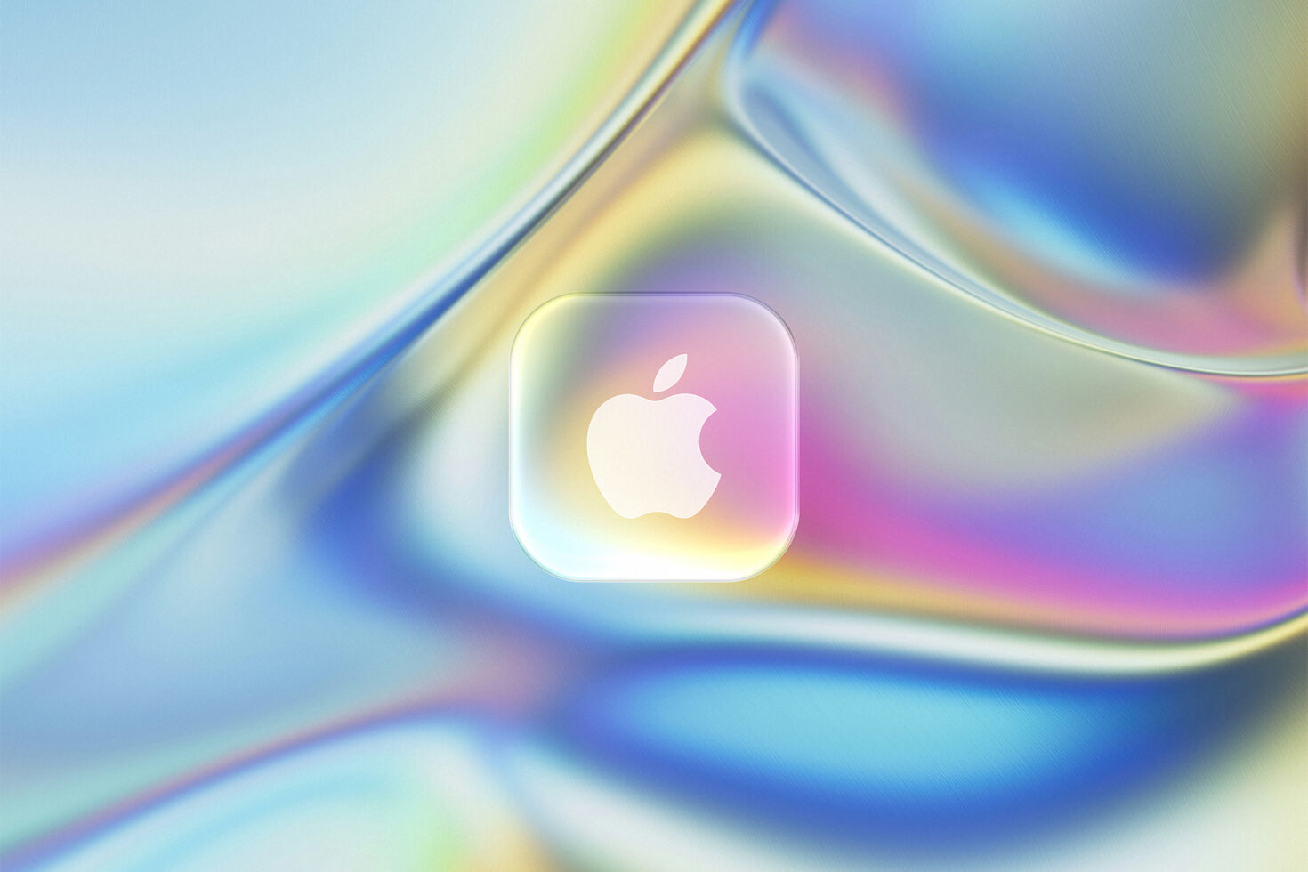 Rounded square app icon with glossy gradient overlay shifting from pink to yellow to blue