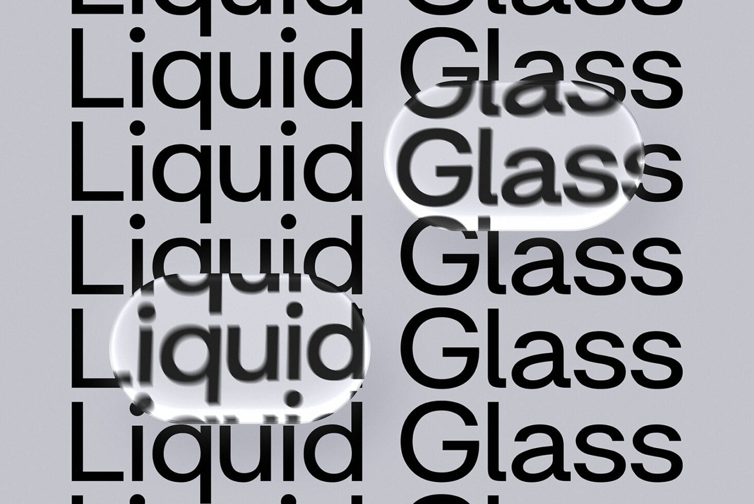 Liquid Glass effect showcasing type overlay with fluid orange gradient shapes behind text