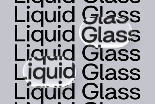 Liquid Glass effect showcasing type overlay with fluid orange gradient shapes behind text