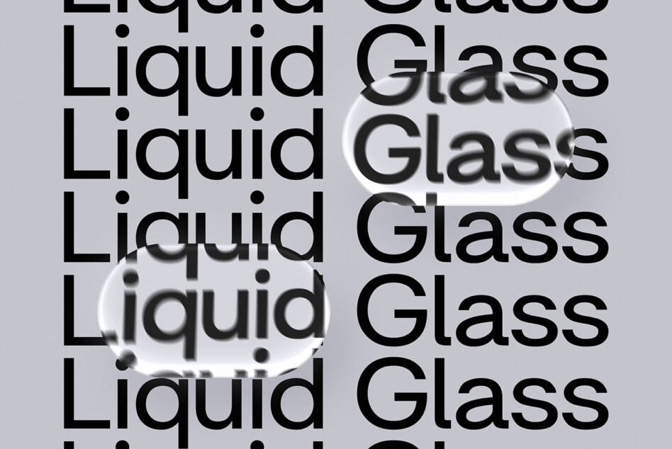 Liquid Glass effect showcasing type overlay with fluid orange gradient shapes behind text