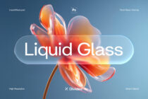 Photoshop mockup file with fluid glass overlay displaying smart object setup for designers