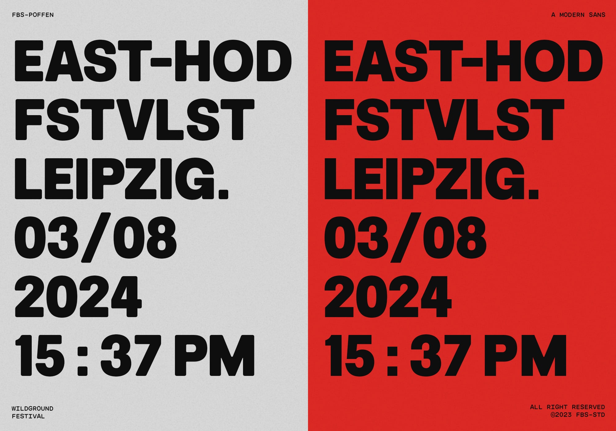 East-Hod Festival poster mockup in gray plus bold red, split layout design