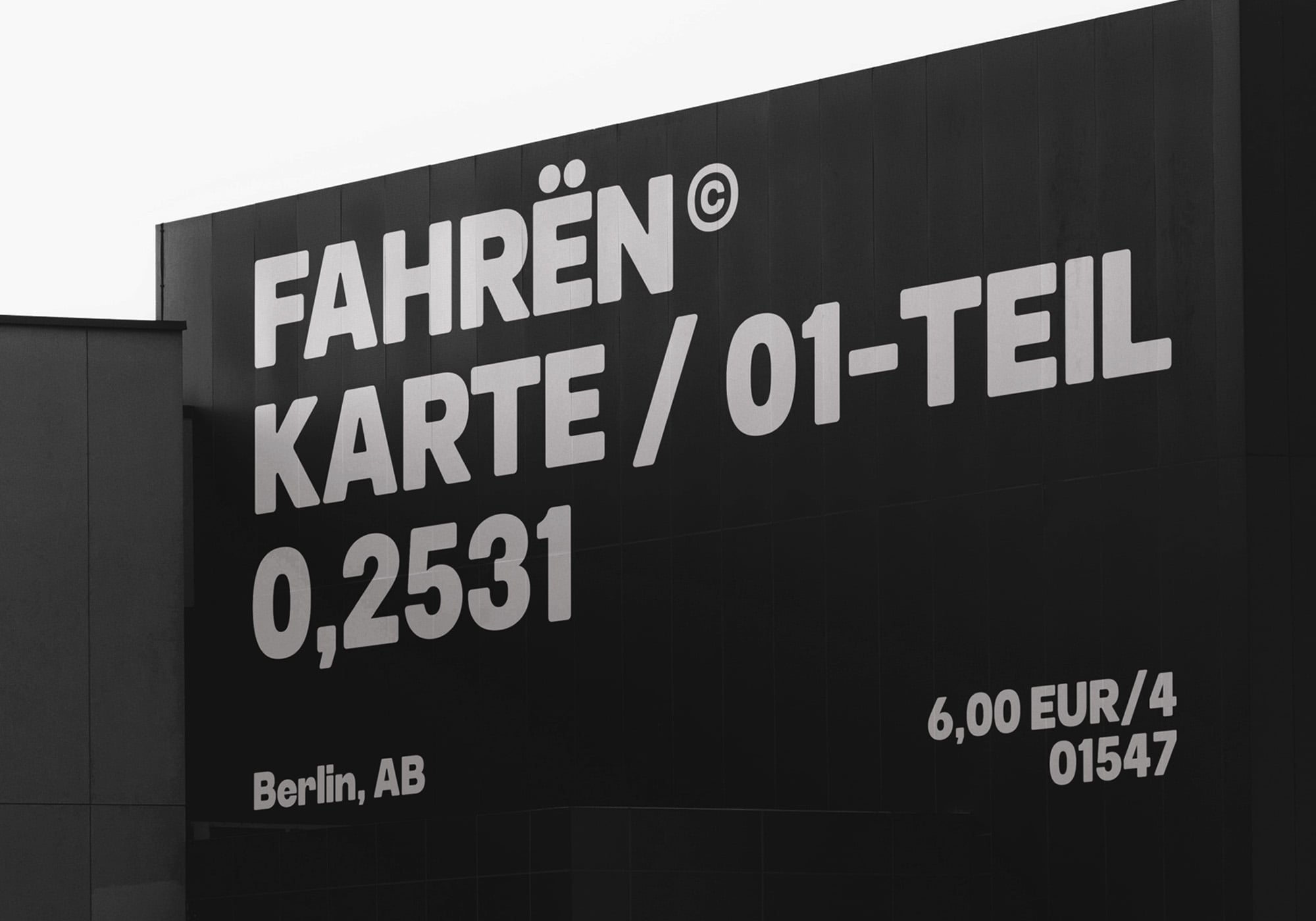 German transit ticket mockup on dark storefront signage with location details