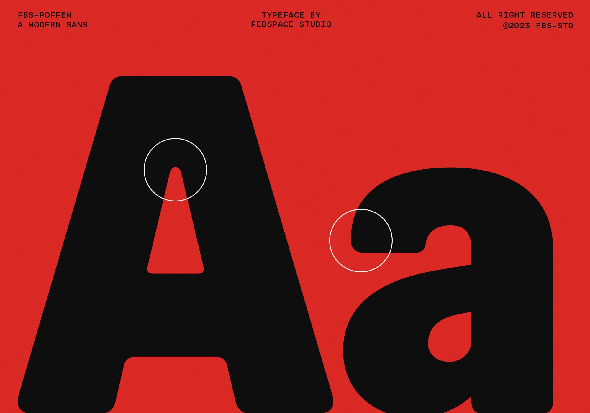 Large letter A with circle cutout detail on red background showcase