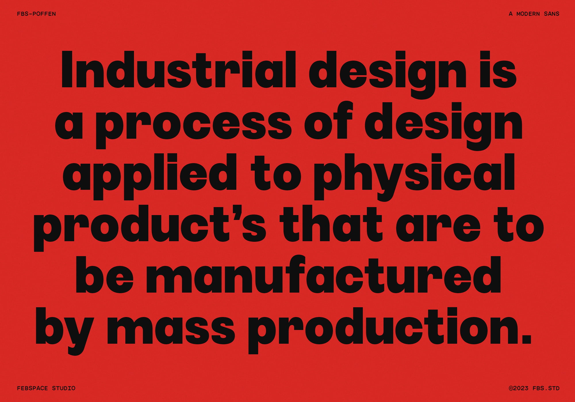 Red background with black text defining industrial design process philosophy