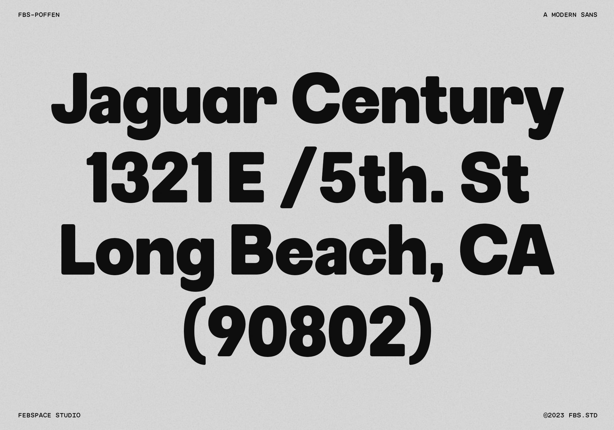 Address display in bold sans serif on light gray background mockup