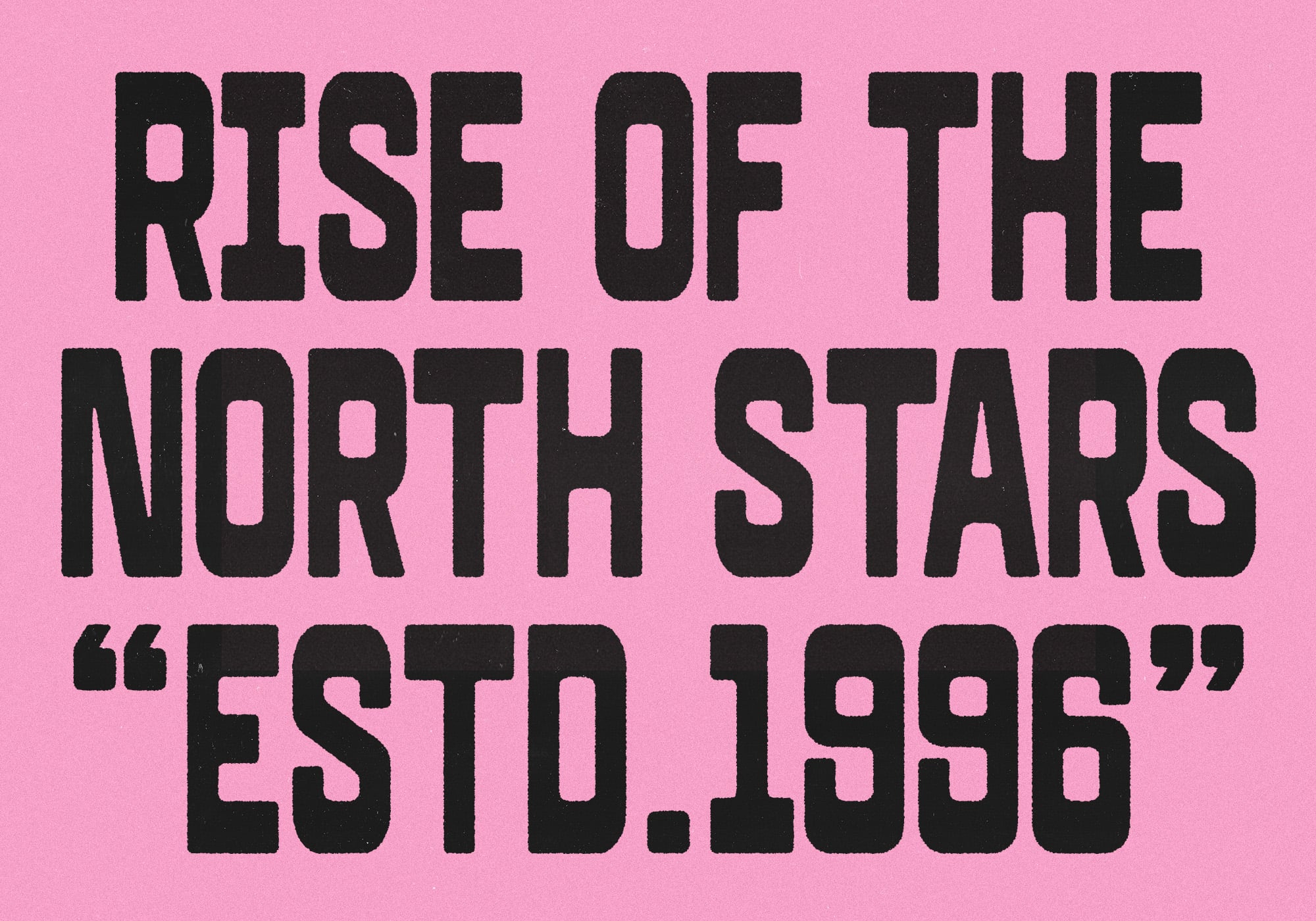 RISE OF THE NORTH STARS text in black on hot pink background, bold sans serif