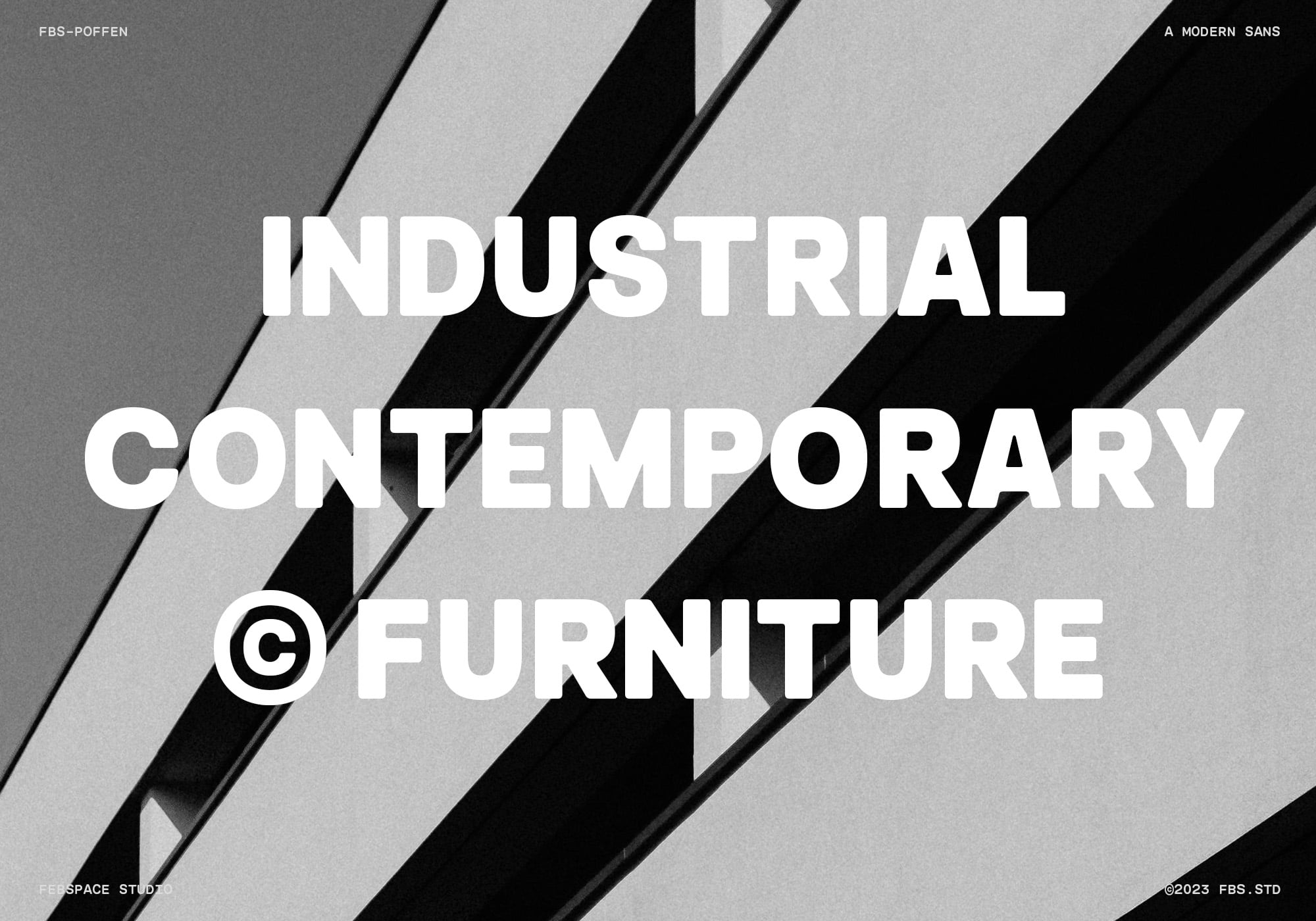 Industrial Contemporary Furniture text overlaid on diagonal striped background