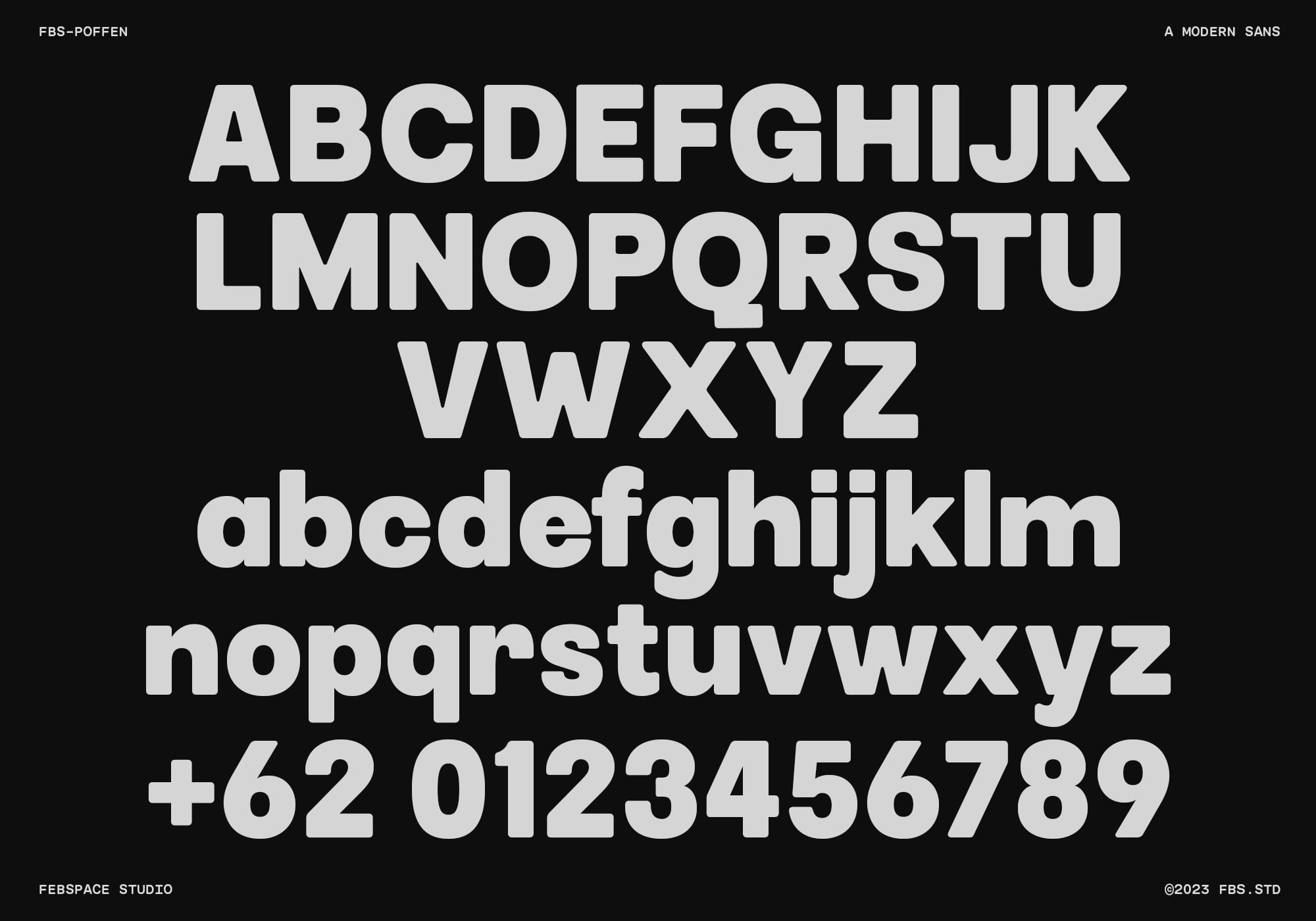 Bold modern sans serif font showcasing uppercase, lowercase letters with numbers on black background