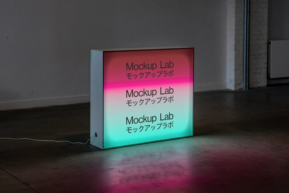 Glowing lightbox with magenta to turquoise neon color transition