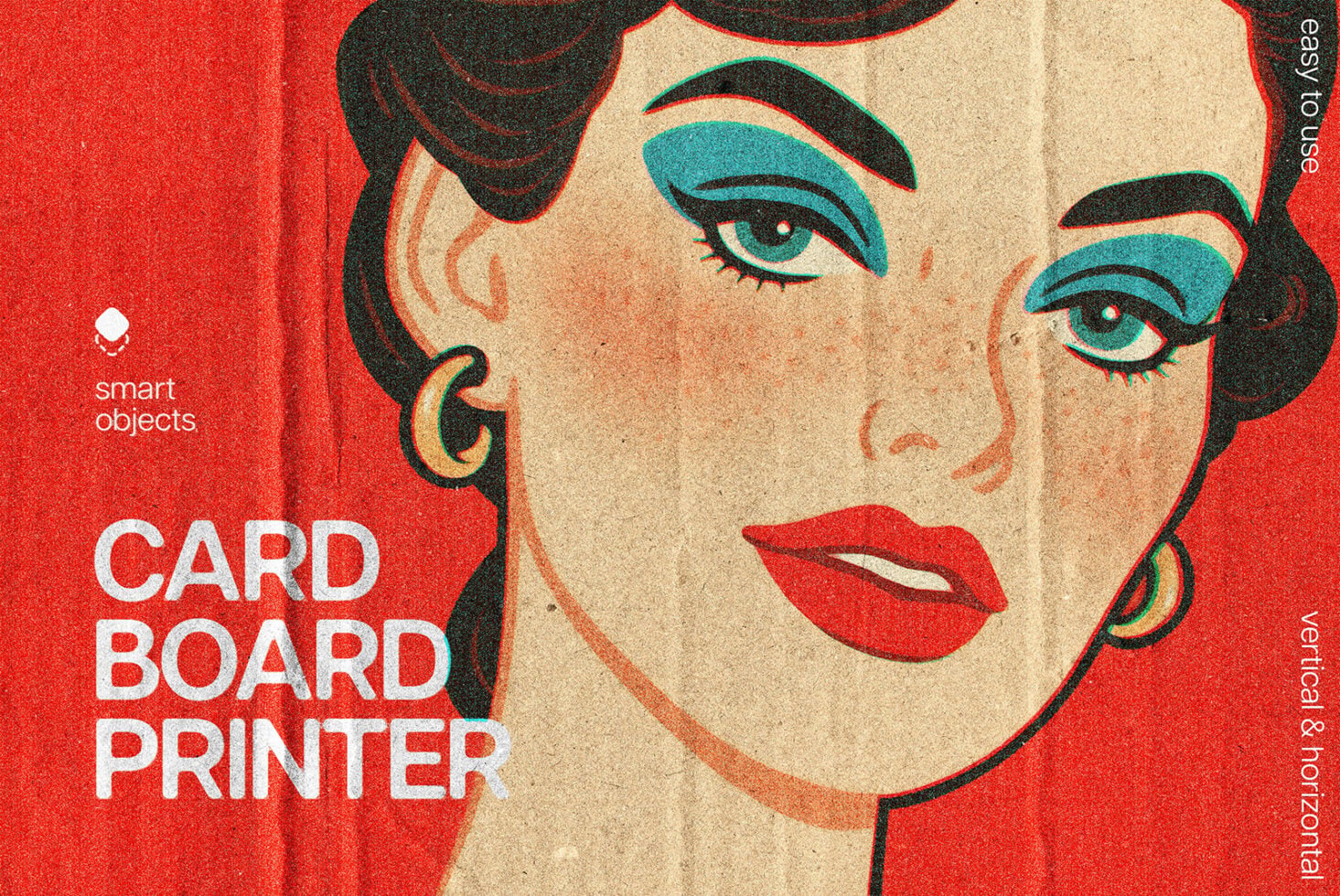 Cardboard printer mockup box with stylized woman face design