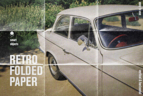 Cream vintage car folded paper texture with grid overlay on nature