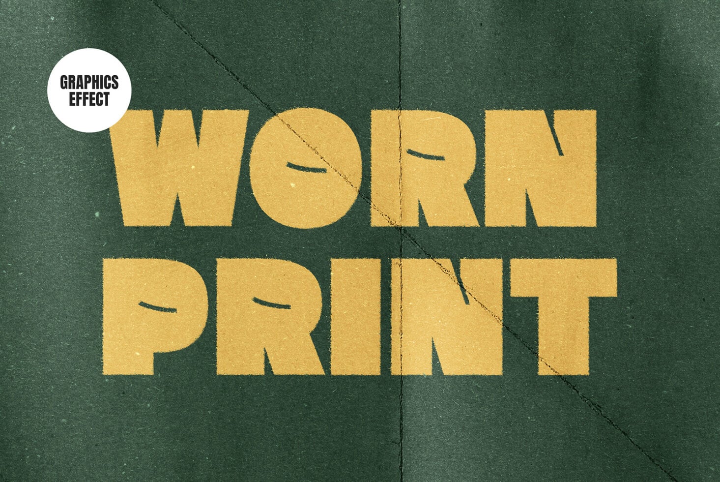 Worn Print in yellow letters on teal texture with fold lines