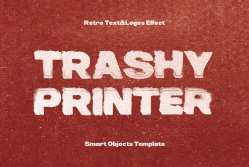 Distressed white text reading Trashy Printer on red textured background