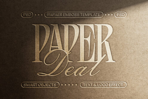 PSD emboss template showing paper effect text mockup