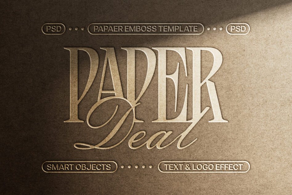 PSD emboss template showing paper effect text mockup