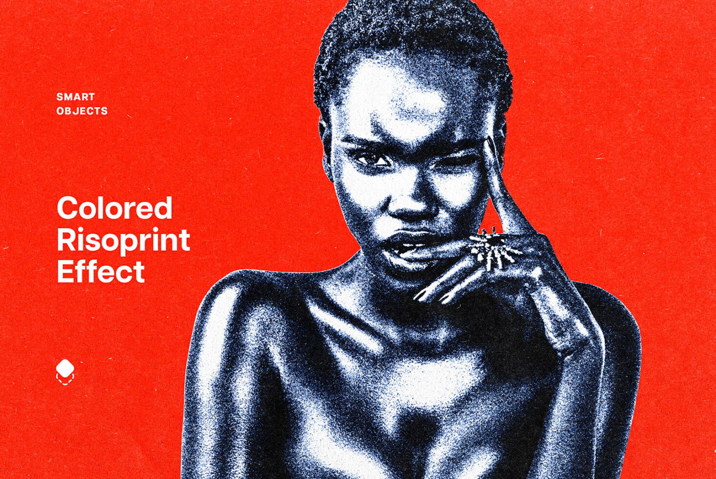 Bold portrait with colored risograph effect on red background, text reads smart objects