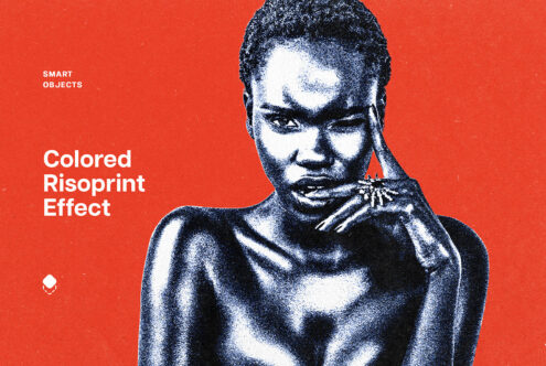 Bold portrait with colored risograph effect on red background, text reads smart objects