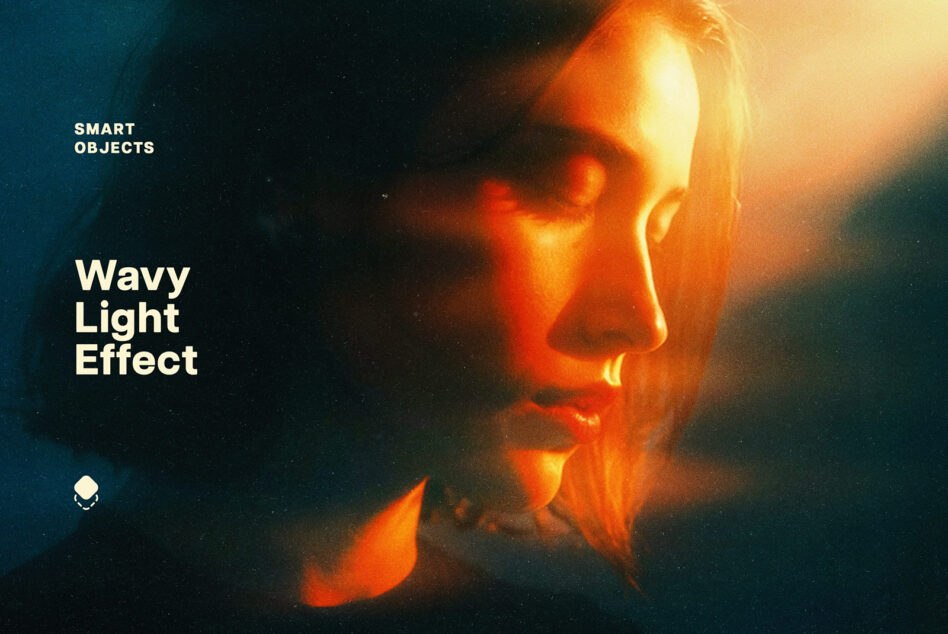 Person's face glowing in orange red light with wavy light effect text overlay