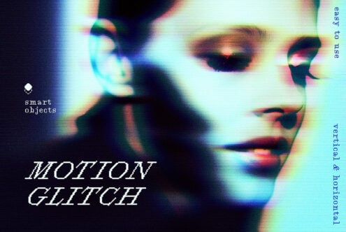 Motion glitch effect on face with text overlay, heavy color noise