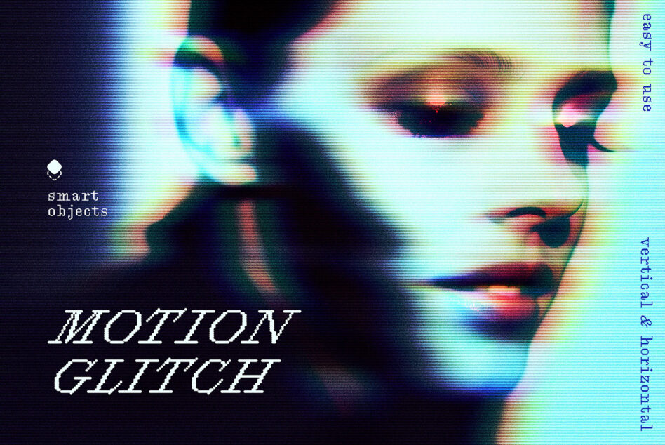 Motion glitch effect on face with text overlay, heavy color noise