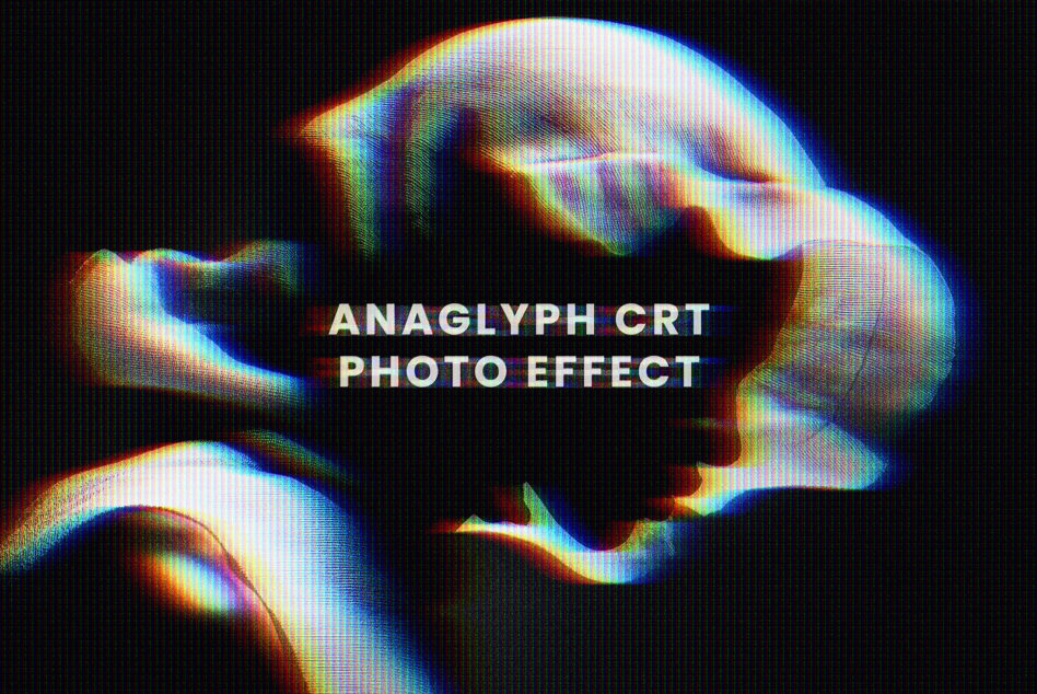 Glitchy portrait with chromatic aberration, neon color fringing on dark background