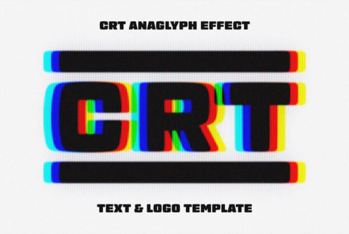 CRT ANAGLYPH EFFECT template title with glitchy text effect, scanline distortion on light background