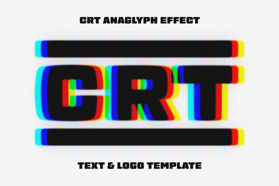CRT ANAGLYPH EFFECT template title with glitchy text effect, scanline distortion on light background