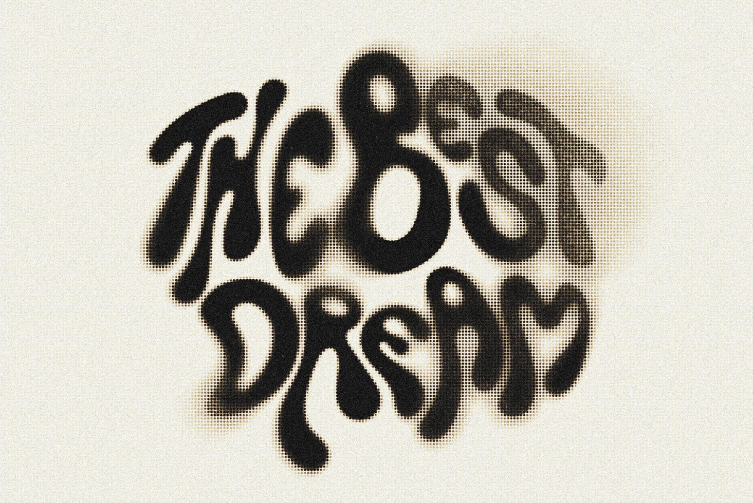 Thick brushstroke typeface with pixelated halftone gradient effect on paper