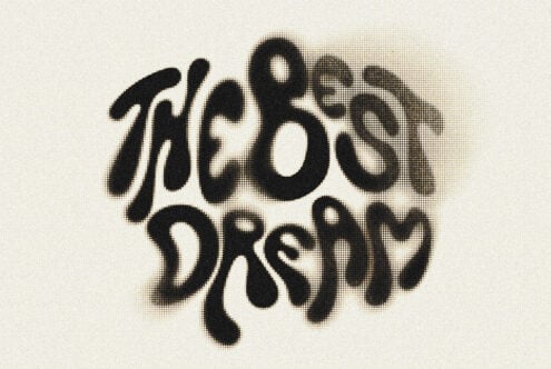 Thick brushstroke typeface with pixelated halftone gradient effect on paper