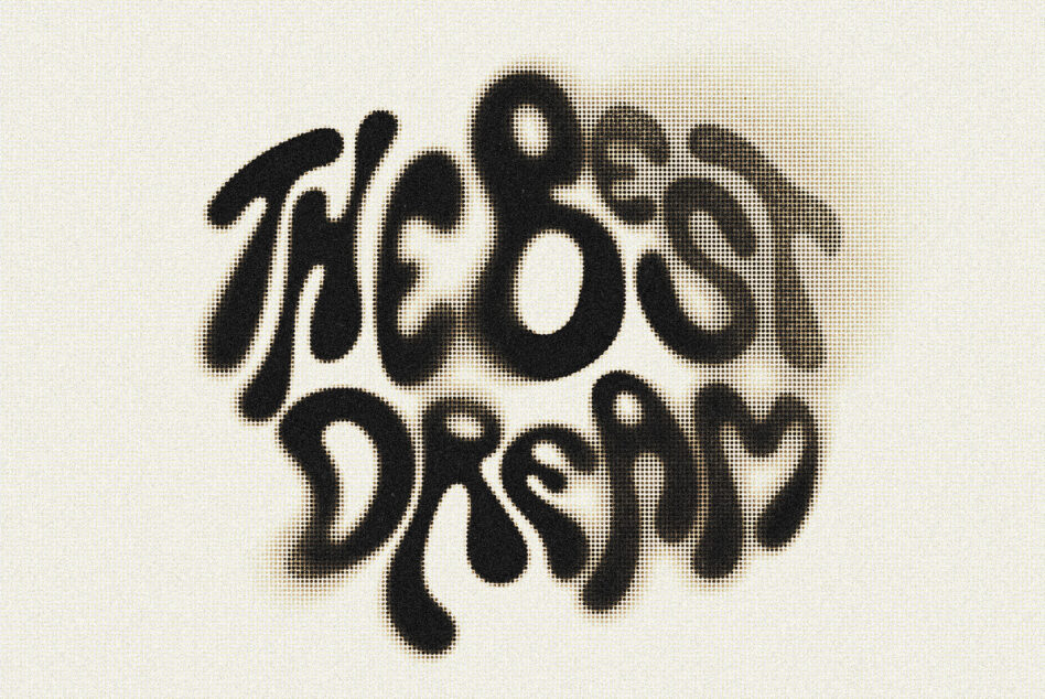 Thick brushstroke typeface with pixelated halftone gradient effect on paper