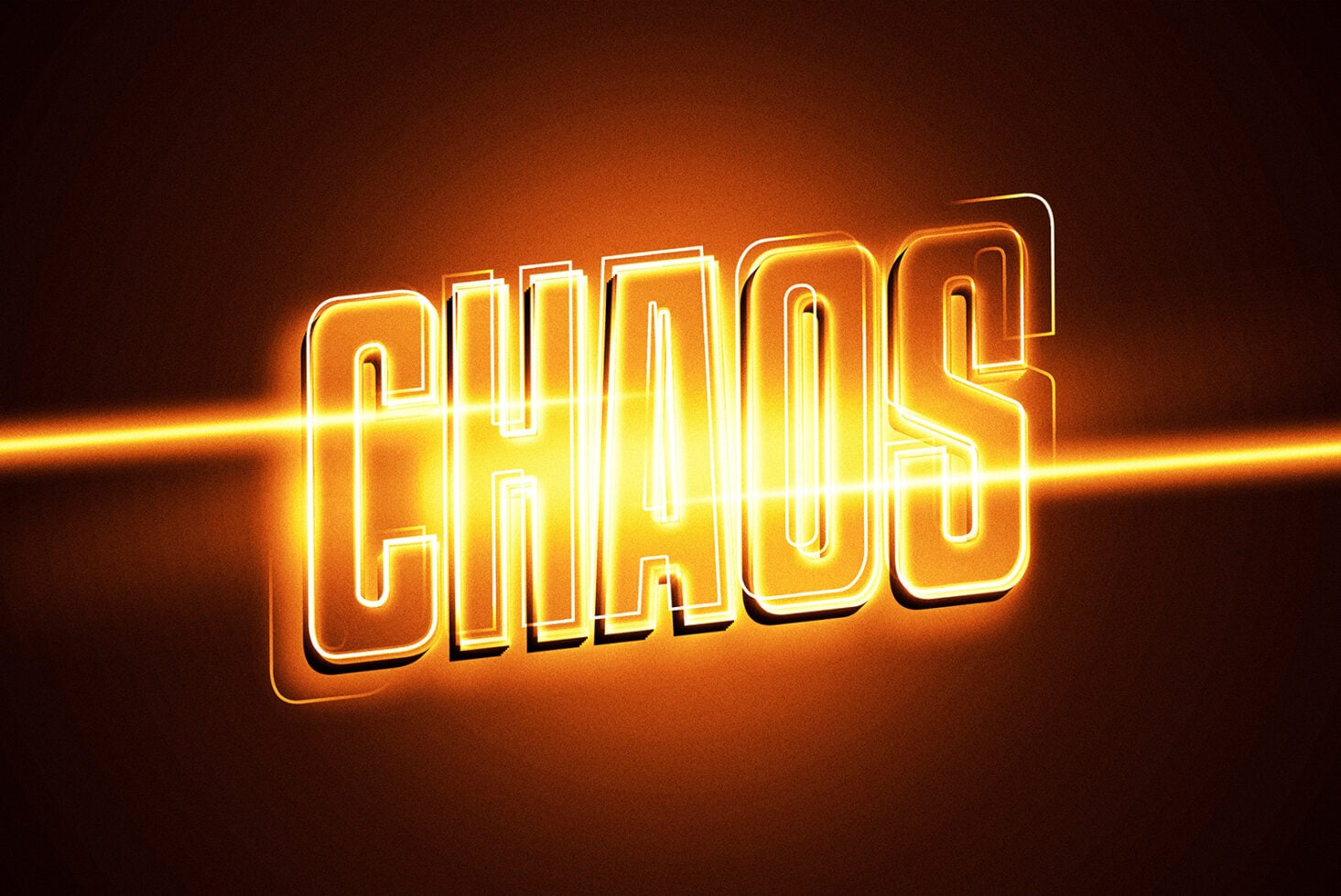Golden yellow glowing neon text with light beam effect on dark background