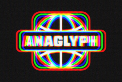 Rainbow neon badge with rounded corners containing AINAGLYPH text, colorful grid pattern inside