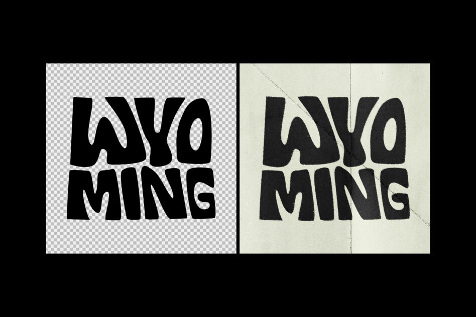 Black text Uxo Ming shown transparent on left, on cream paper right