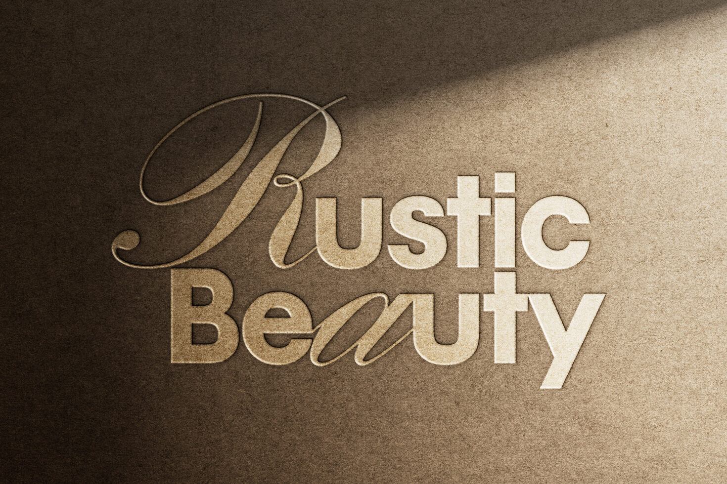 Elegant embossed text on kraft paper with shadow effect