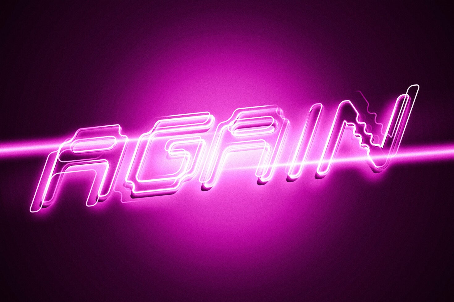 Magenta neon text with glowing horizontal light effect on dark background