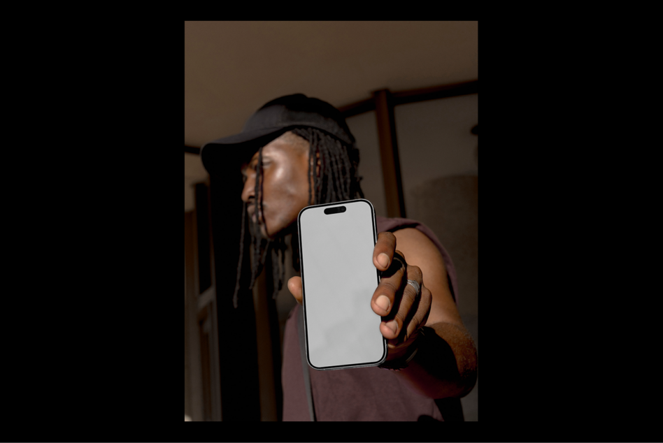 Person holding smartphone with blank screen mockup in urban setting perfect for app design digital asset designers graphic resources and template needs