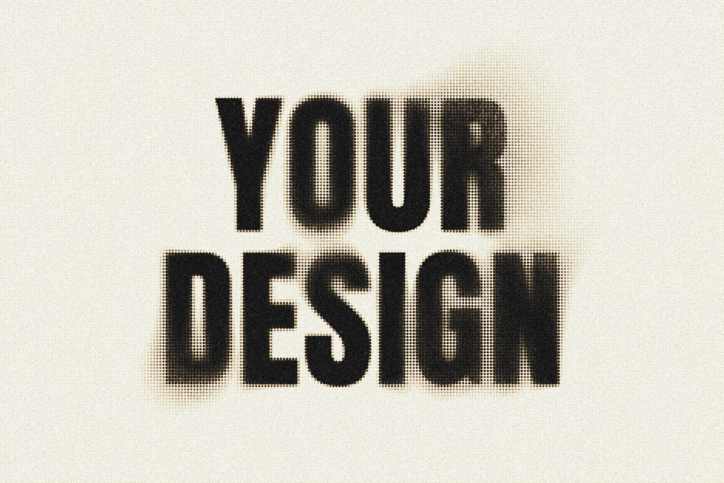 Your Design text in halftone dots fading effect on beige background mockup
