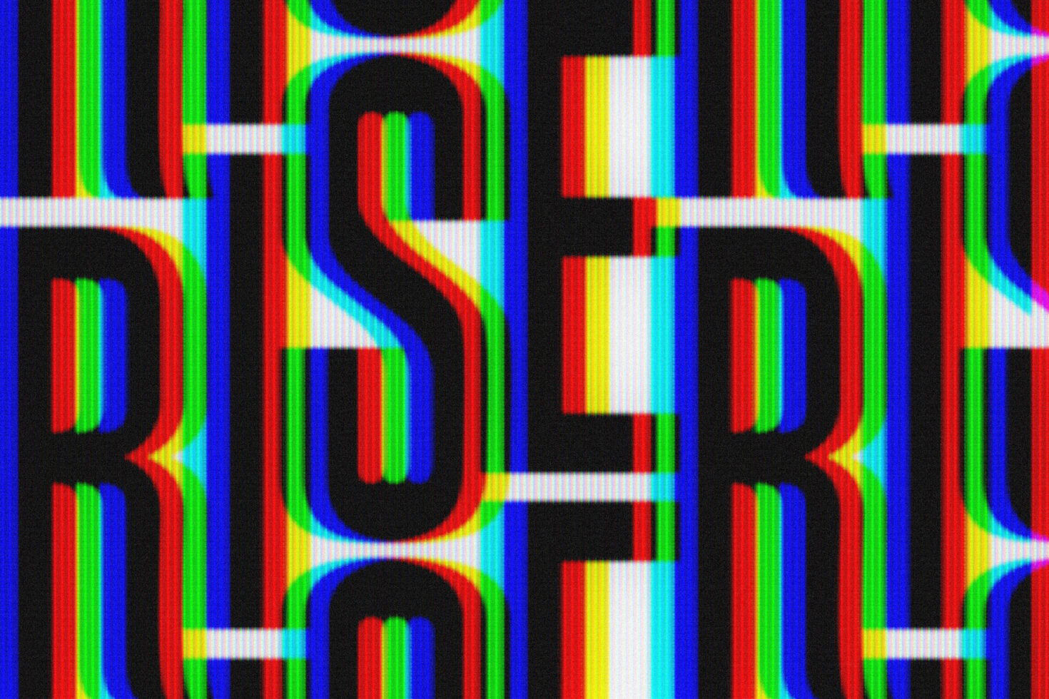 Repeating vertical neon stripes in red blue green yellow with pixelated scanline distortion