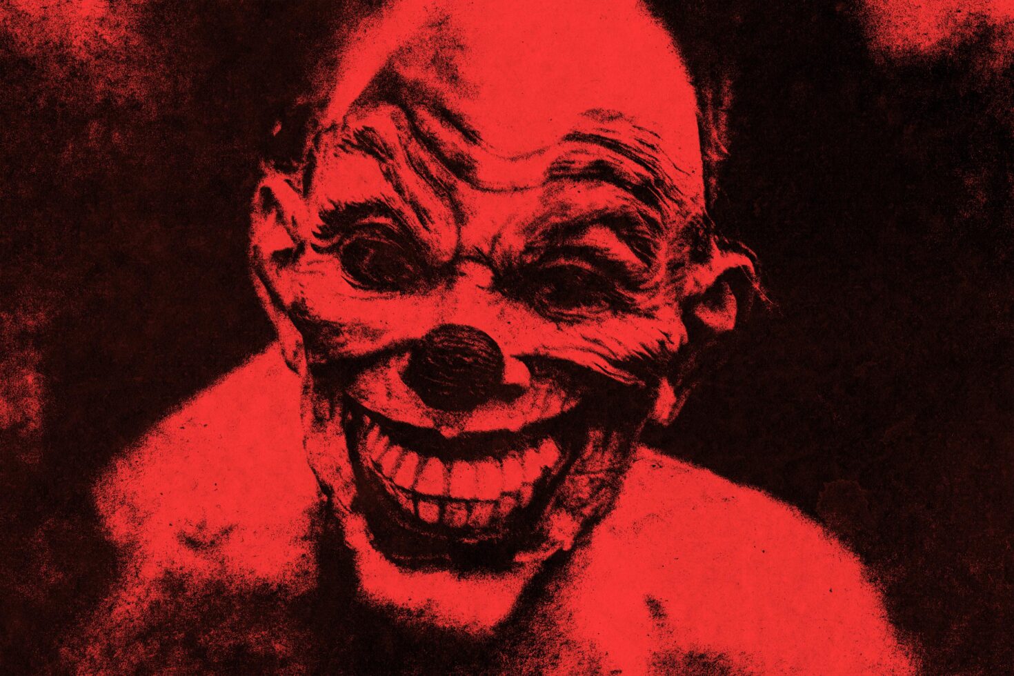 Red neon skull portrait with grainy distressed texture overlay