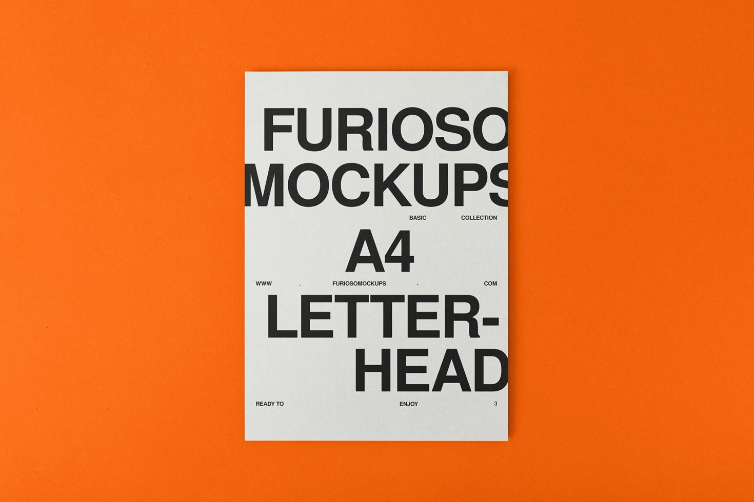 White letterhead mockup centered on vibrant orange background showing black sans serif text