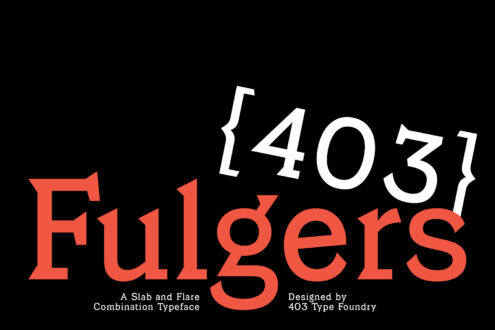 Fulgers font in red on black with 403 Type Foundry credit