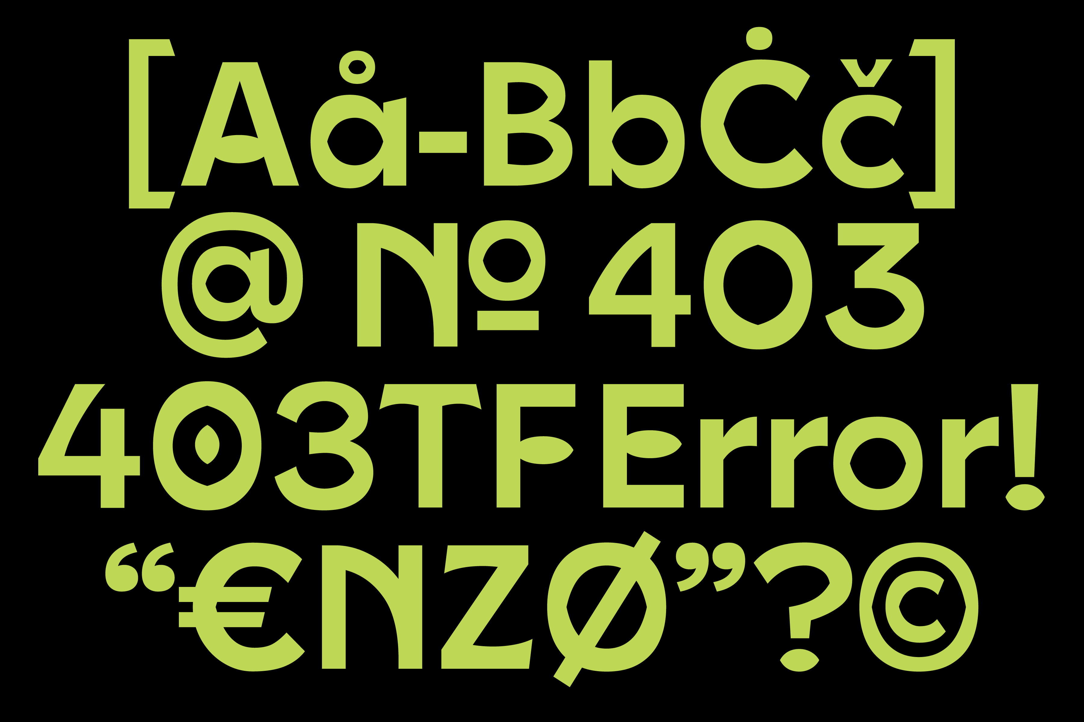 Lime green characters numbers symbols punctuation mark coverage display