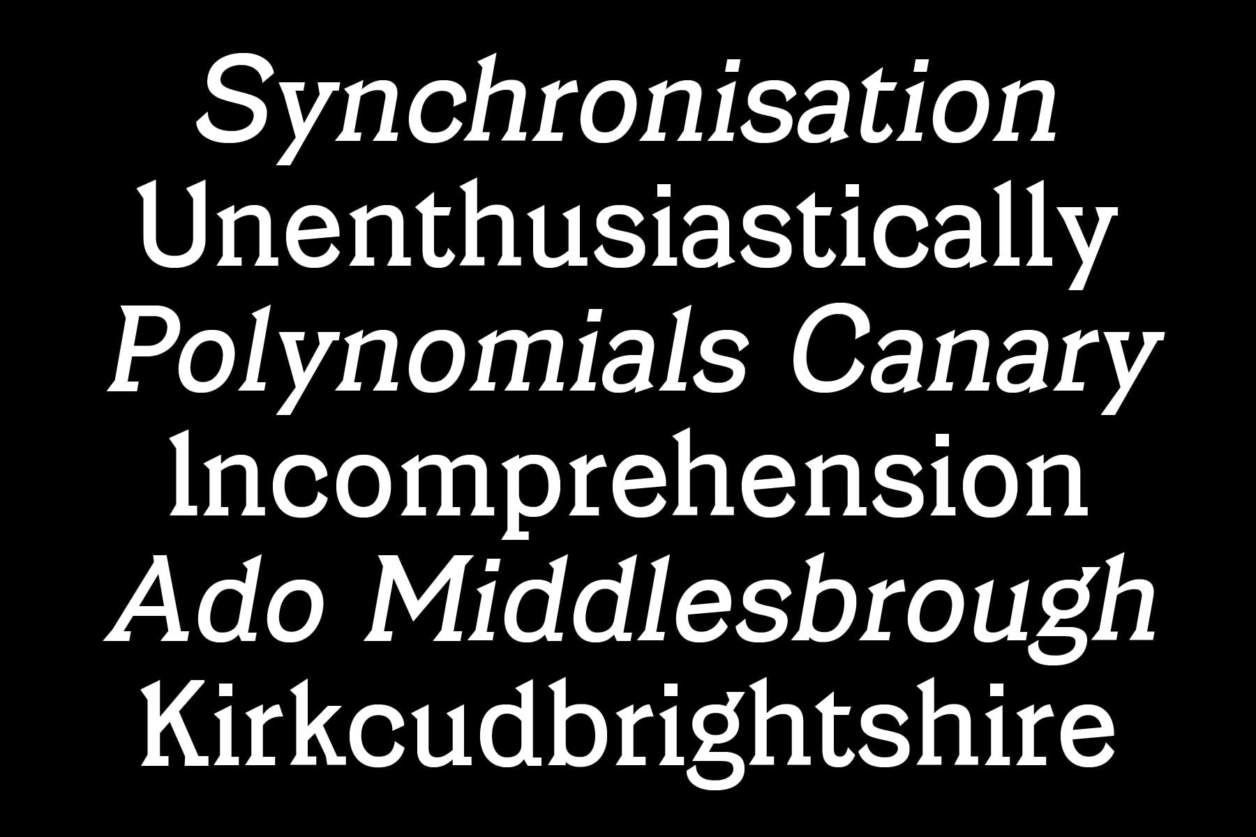 Long italic serif text block in white on dark background