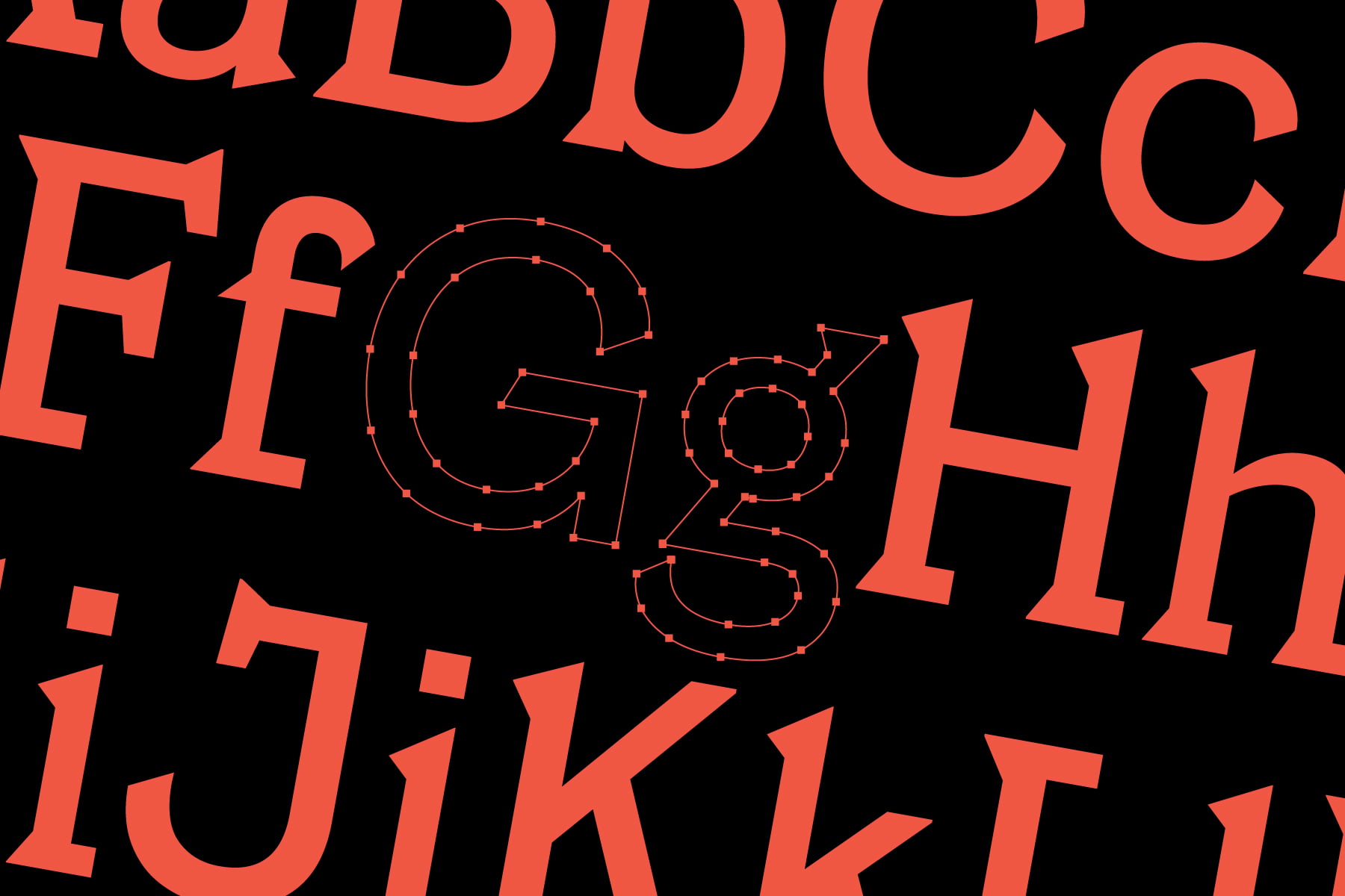 Geometric numbers with connecting nodes, bright coral color on black